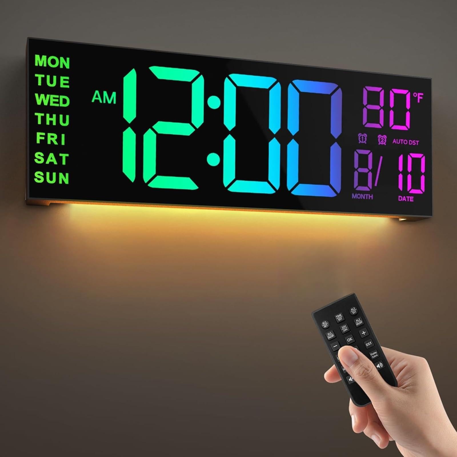 電波掛け時計 LED表示 LED RADIO CLOCK WEED ブルー文字 ACL-071 ☆ PayPay(ペイペイ)決済可能 ☆ 札幌市 北区 屯田 Blueekin デジタル時計 壁掛け 大型 WiFi 自動時刻修正 掛け時計